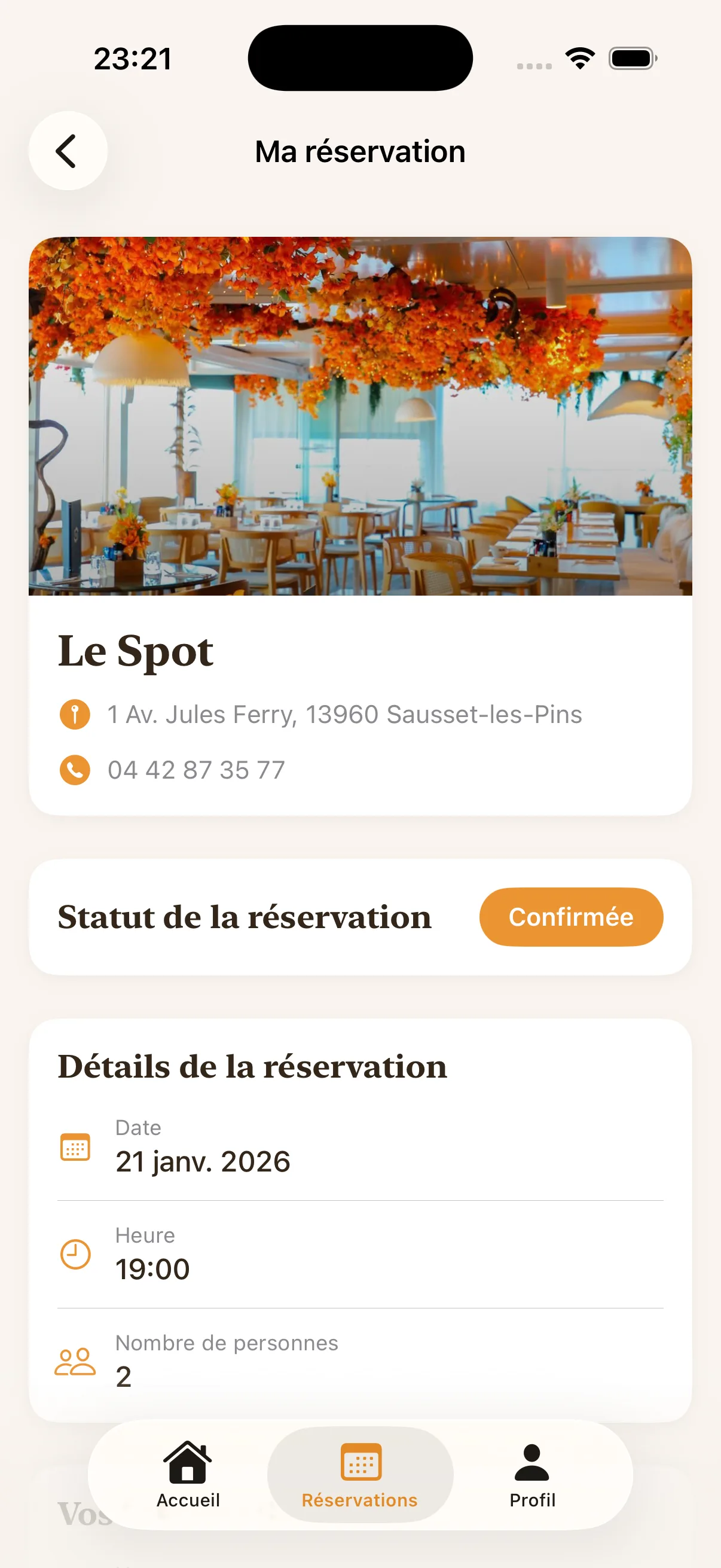 Aperçu du projet App de réservation Restaurant, écran 3