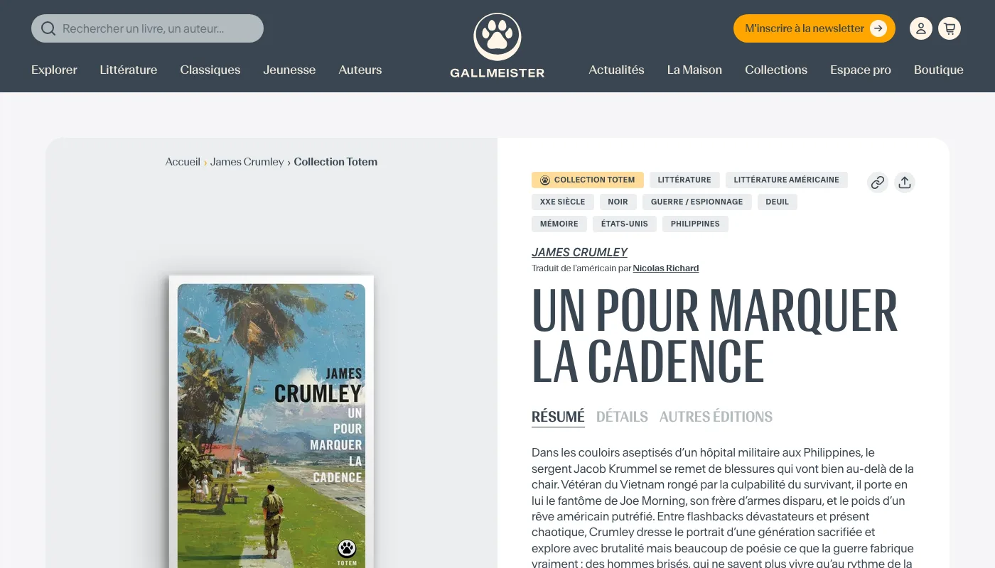 Gallmeister - Fiche livre, résumé, détails et autres éditions