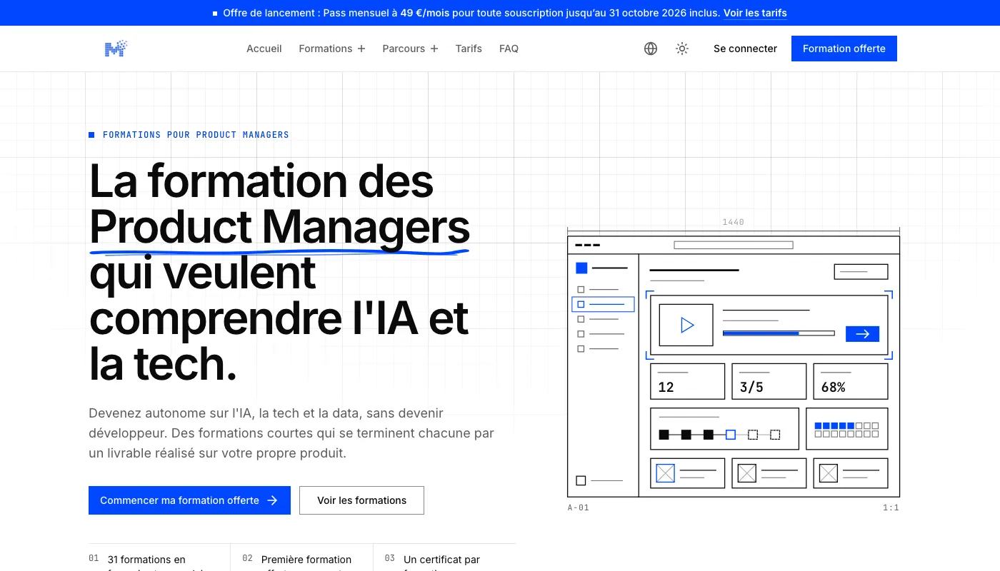 Module Formation - Page d'accueil, formations pour Product Managers