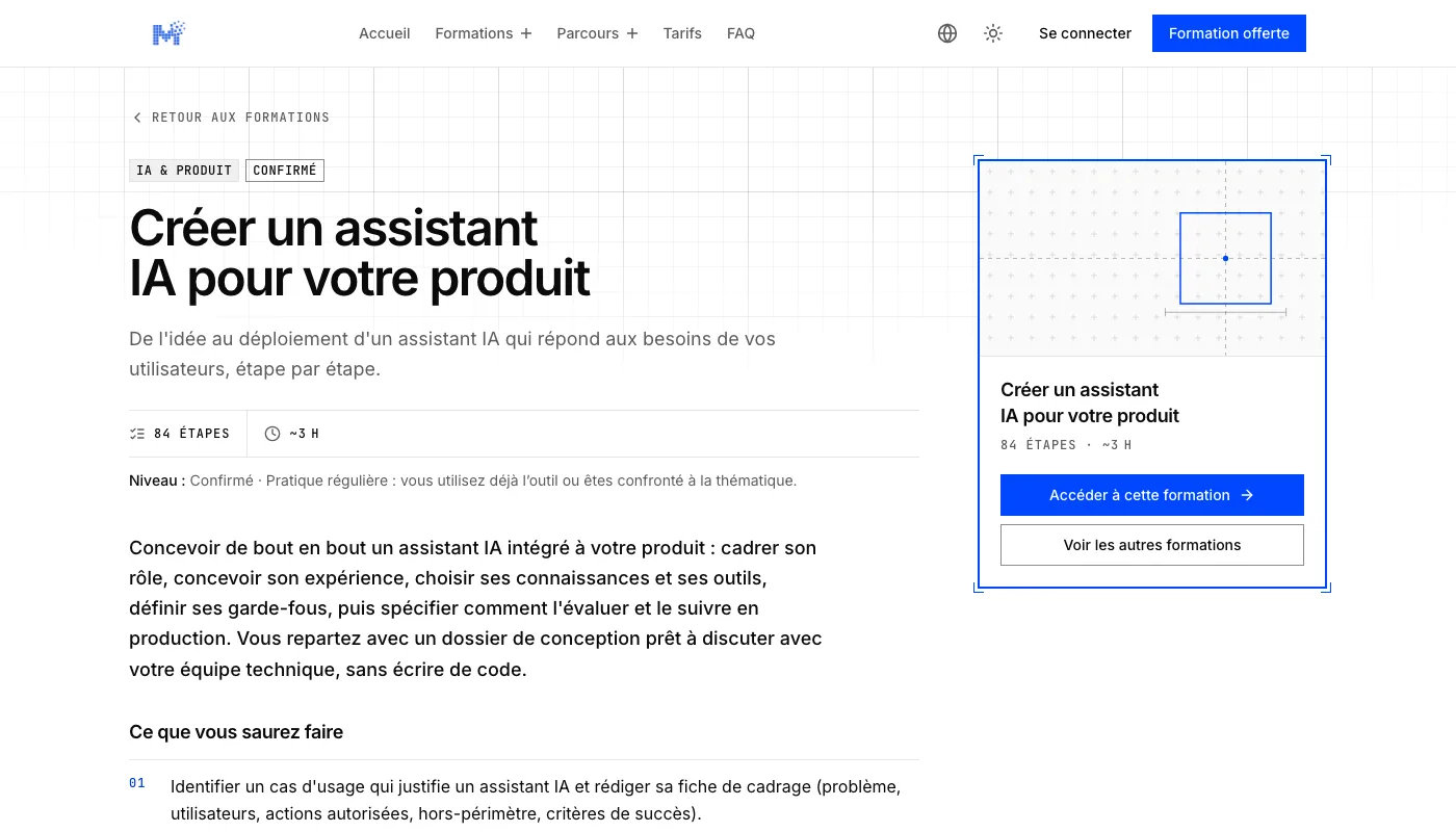 Module Formation - Fiche d'une formation, niveau, durée et programme