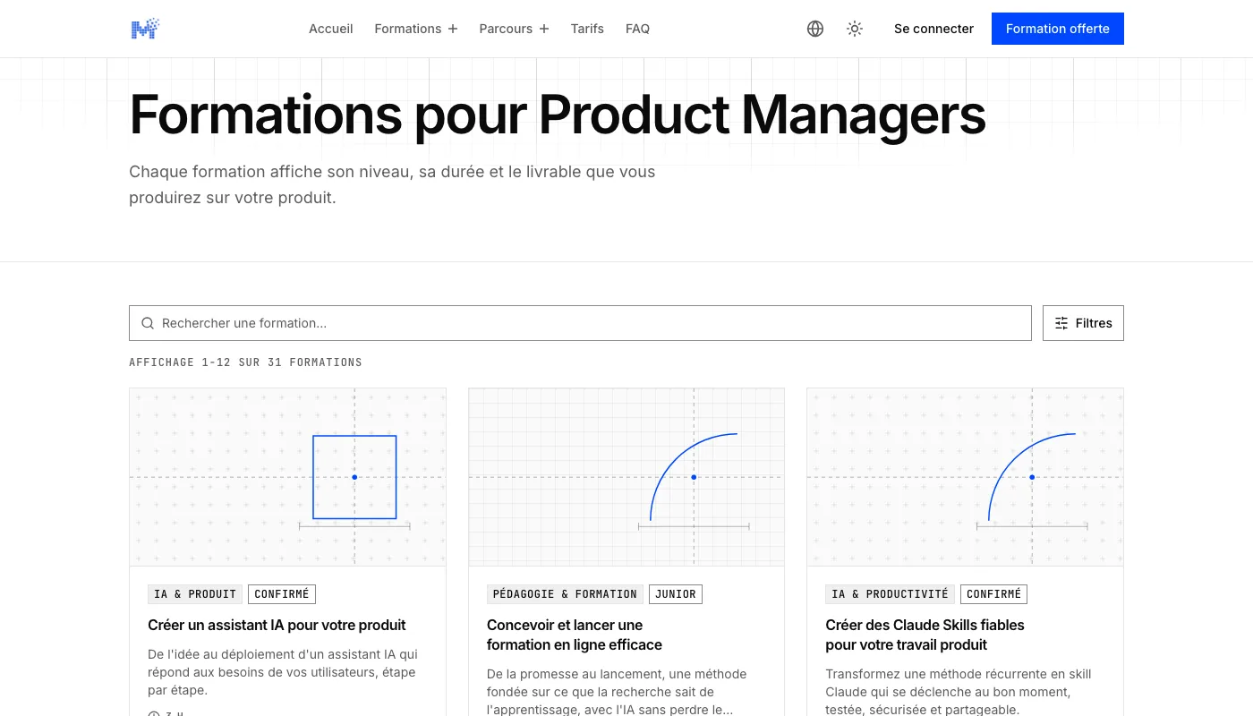 Module Formation - Catalogue des formations avec recherche et filtres
