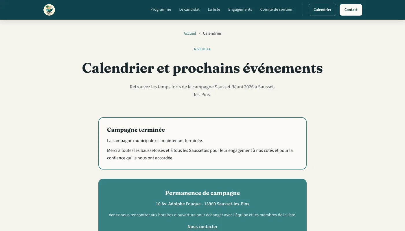 Campagne municipale - Page calendrier et prochains événements