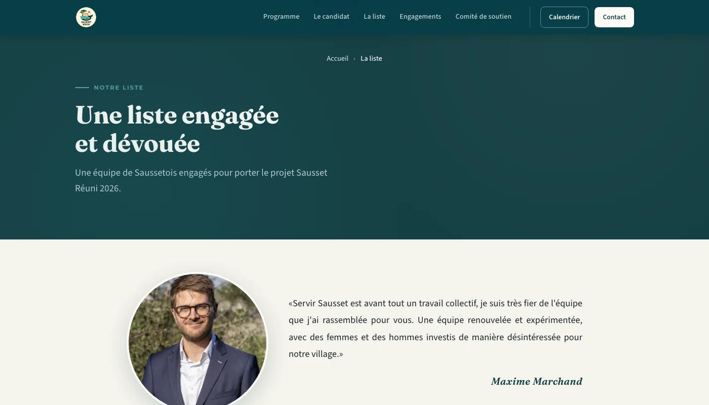 Campagne municipale - Page la liste, équipe et candidats